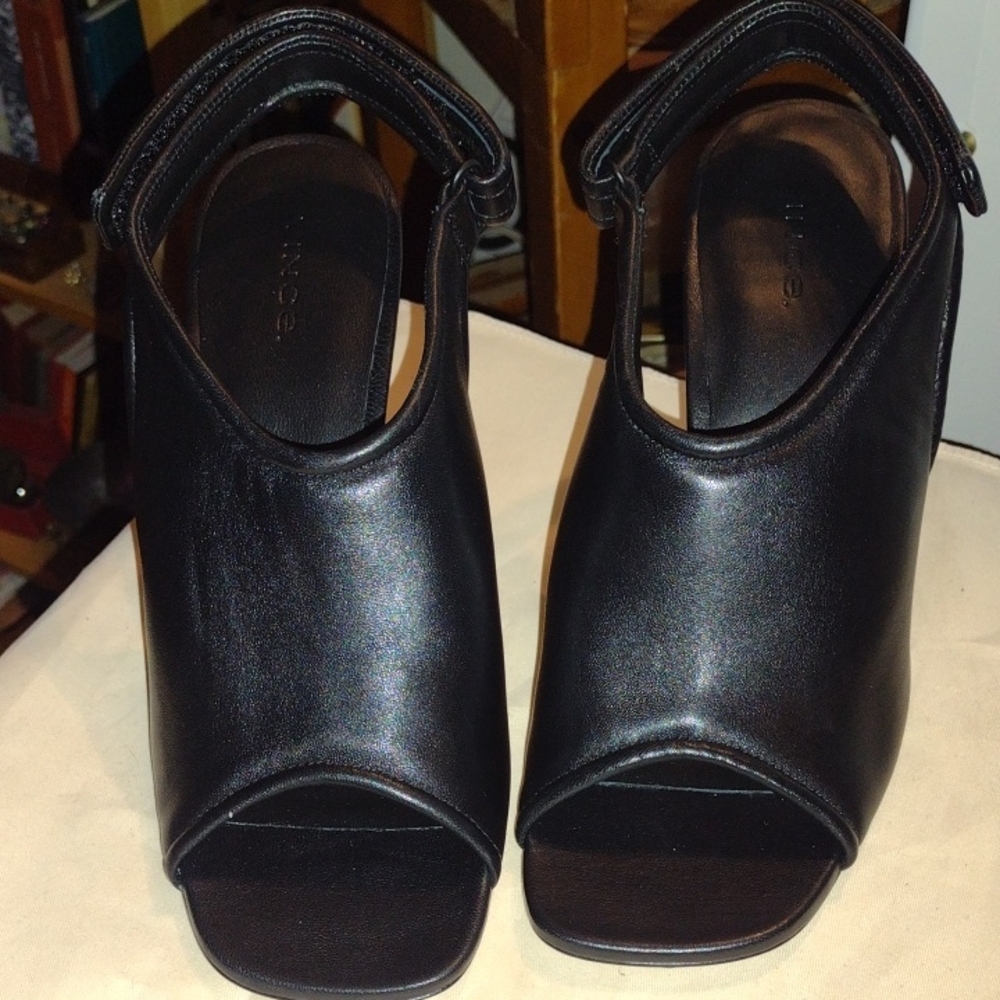 Vince Black Open-Toe Leather Heels